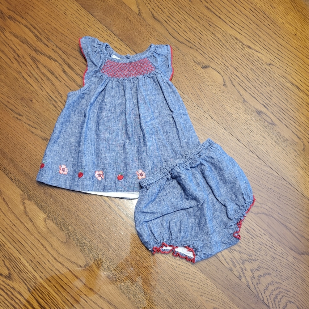 Janie and Jack Girls 2 Piece Smocked Set with Diaper Cover